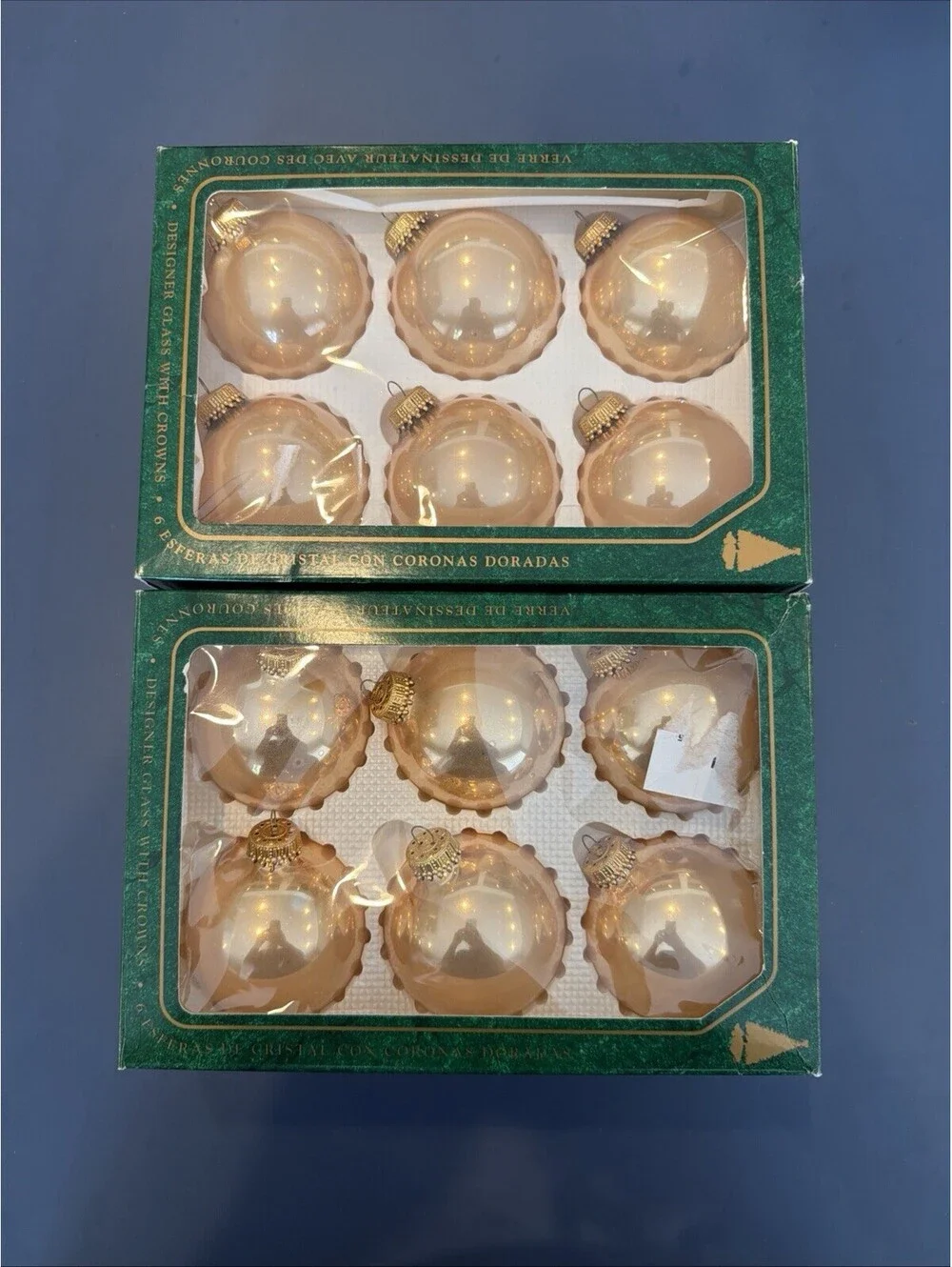 New Christmas By Krebs Designer Glass Ornaments Set Of 2 Boxes Never Used